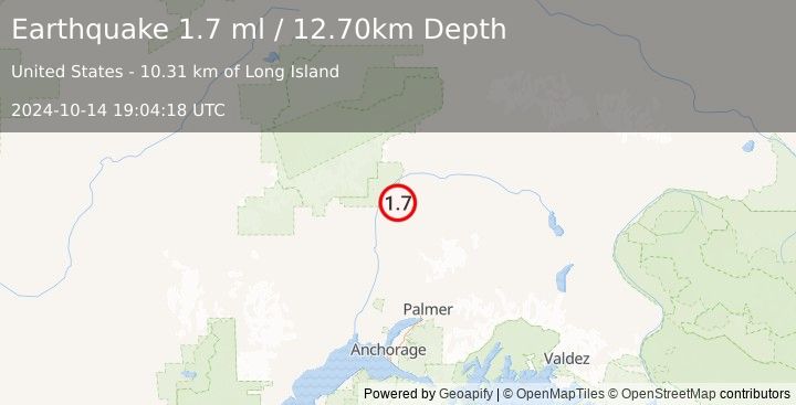 Earthquake 25 km NE of Chase, Alaska (1.7 ml) (2024-10-14 19:04:18 UTC)