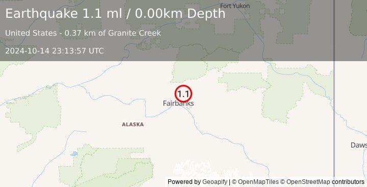 Earthquake 8 km NE of Fox, Alaska (1.1 ml) (2024-10-14 23:13:57 UTC)