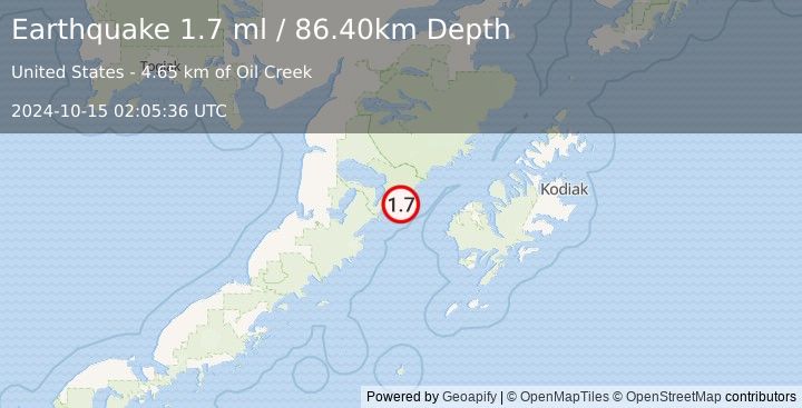 Earthquake 70 km W of Karluk, Alaska (1.7 ml) (2024-10-15 02:05:36 UTC)