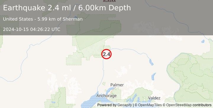 Earthquake 27 km NNE of Chase, Alaska (2.4 ml) (2024-10-15 04:26:22 UTC)