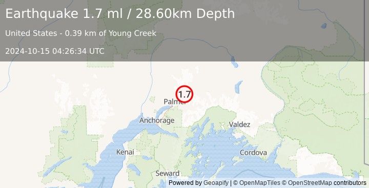 Earthquake 4 km SE of Sutton-Alpine, Alaska (1.7 ml) (2024-10-15 04:26:34 UTC)