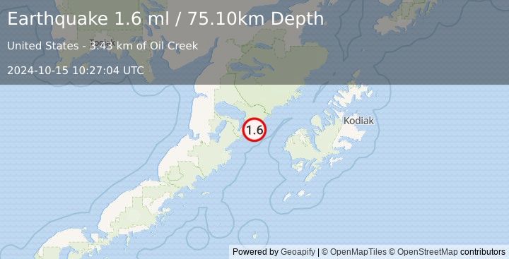 Earthquake 71 km W of Karluk, Alaska (1.6 ml) (2024-10-15 10:27:04 UTC)