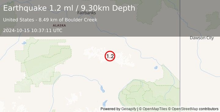 Earthquake 47 km NNW of Paxson, Alaska (1.2 ml) (2024-10-15 10:37:11 UTC)