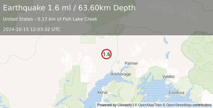 Earthquake 24 km ESE of Skwentna, Alaska (1.6 ml) (2024-10-15 12:03:32 UTC)