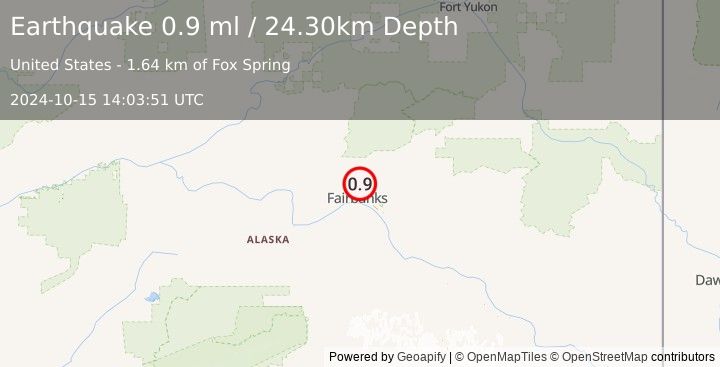 Earthquake 2 km NW of Fox, Alaska (0.9 ml) (2024-10-15 14:03:51 UTC)