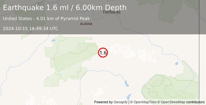 Earthquake 29 km ENE of Cantwell, Alaska (1.6 ml) (2024-10-15 16:49:34 UTC)