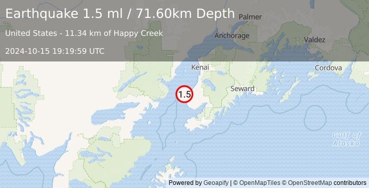 Earthquake 11 km WNW of Happy Valley, Alaska (1.5 ml) (2024-10-15 19:19:59 UTC)