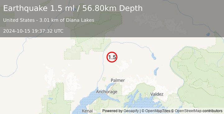 Earthquake 29 km NE of Susitna North, Alaska (1.5 ml) (2024-10-15 19:37:32 UTC)