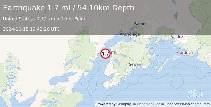 Earthquake 24 km WSW of Salamatof, Alaska (1.7 ml) (2024-10-15 19:43:26 UTC)