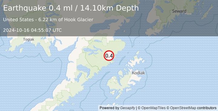 Earthquake 98 km N of Karluk, Alaska (0.4 ml) (2024-10-16 04:55:07 UTC)