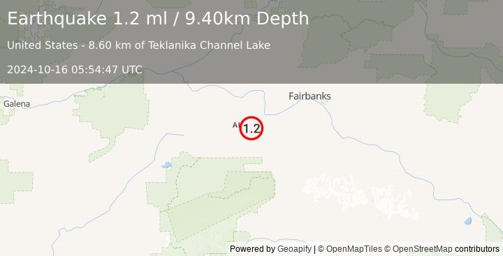 Earthquake 18 km WNW of Anderson, Alaska (1.2 ml) (2024-10-16 05:54:47 UTC)