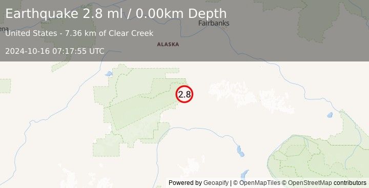 Earthquake 13 km N of Cantwell, Alaska (2.8 ml) (2024-10-16 07:17:55 UTC)