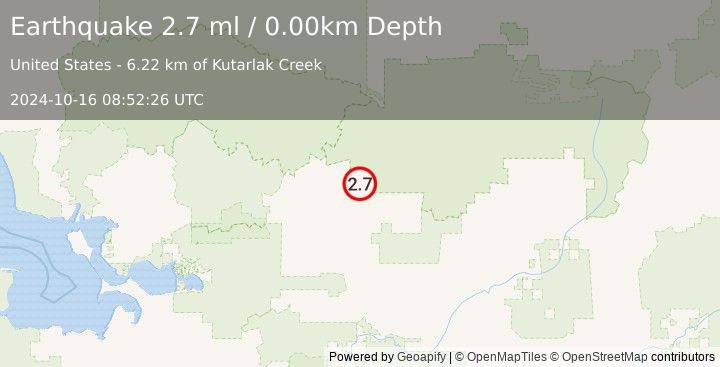 Earthquake 57 km NE of Kobuk, Alaska (2.7 ml) (2024-10-16 08:52:26 UTC)