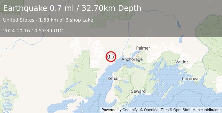 Earthquake 25 km NW of Beluga, Alaska (0.7 ml) (2024-10-16 10:57:39 UTC)