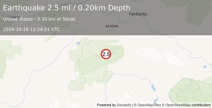 Earthquake 60 km WNW of Cantwell, Alaska (2.5 ml) (2024-10-16 12:24:51 UTC)