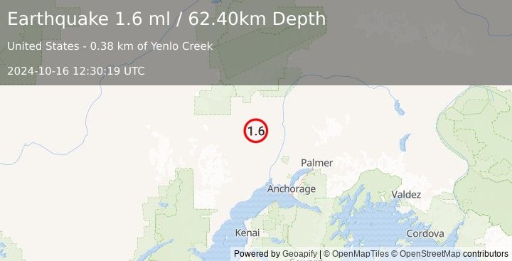 Earthquake 22 km ENE of Skwentna, Alaska (1.6 ml) (2024-10-16 12:30:19 UTC)