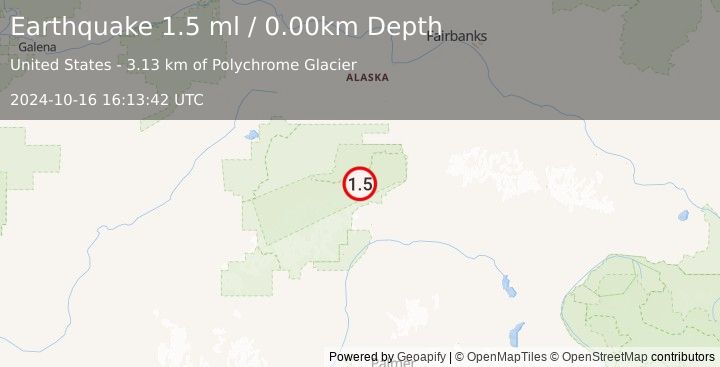 Earthquake 44 km W of Cantwell, Alaska (1.5 ml) (2024-10-16 16:13:42 UTC)