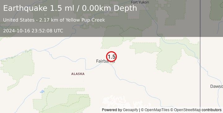 Earthquake 15 km E of Fox, Alaska (1.5 ml) (2024-10-16 23:52:08 UTC)