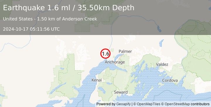 Earthquake 4 km WSW of Susitna, Alaska (1.6 ml) (2024-10-17 05:11:56 UTC)