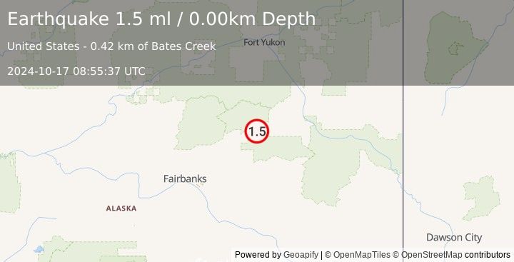 Earthquake 34 km WSW of Central, Alaska (1.5 ml) (2024-10-17 08:55:37 UTC)