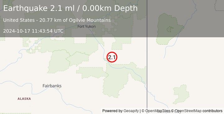 Earthquake 30 km ESE of Circle, Alaska (2.1 ml) (2024-10-17 11:43:54 UTC)