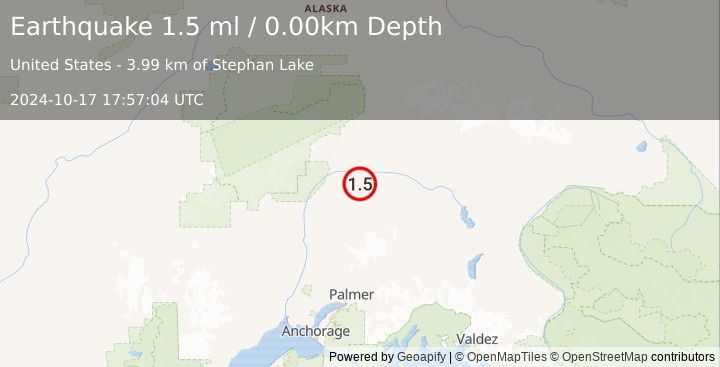 Earthquake 68 km ENE of Chase, Alaska (1.5 ml) (2024-10-17 17:57:04 UTC)