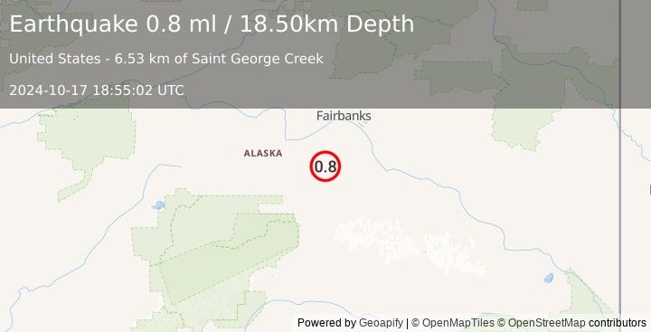 Earthquake 49 km E of Anderson, Alaska (0.8 ml) (2024-10-17 18:55:02 UTC)