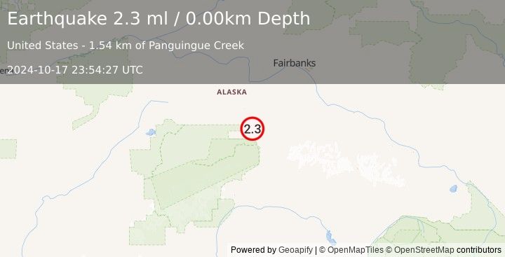 Earthquake 9 km SSE of Ferry, Alaska (2.3 ml) (2024-10-17 23:54:27 UTC)