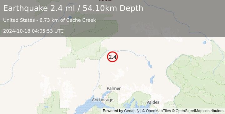 Earthquake 51 km ENE of Chase, Alaska (2.4 ml) (2024-10-18 04:05:53 UTC)