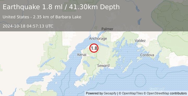 Earthquake 27 km ESE of Point Possession, Alaska (1.8 ml) (2024-10-18 04:57:13 UTC)