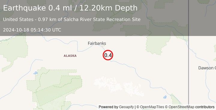 Earthquake 6 km S of Salcha, Alaska (0.4 ml) (2024-10-18 05:14:30 UTC)