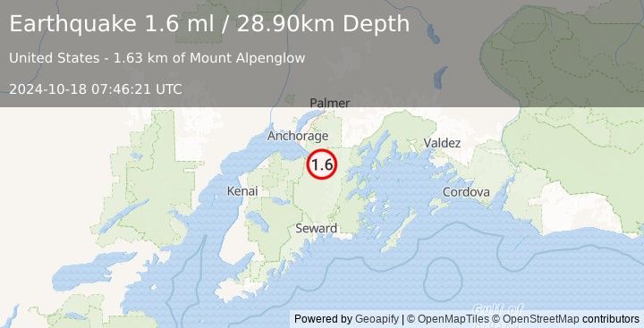 Earthquake 6 km E of Sunrise, Alaska (1.6 ml) (2024-10-18 07:46:21 UTC)