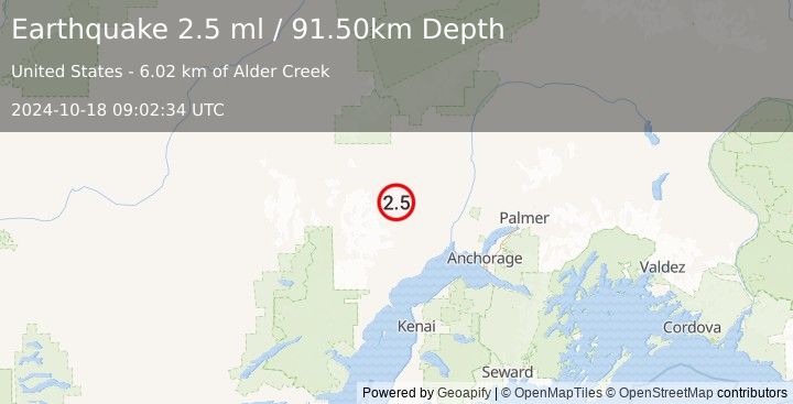 Earthquake 30 km SSW of Skwentna, Alaska (2.5 ml) (2024-10-18 09:02:34 UTC)