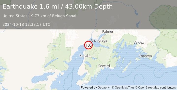 Earthquake 12 km NW of Point Possession, Alaska (1.6 ml) (2024-10-18 12:38:17 UTC)