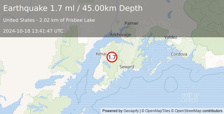 Earthquake 16 km ESE of Funny River, Alaska (1.7 ml) (2024-10-18 13:41:47 UTC)