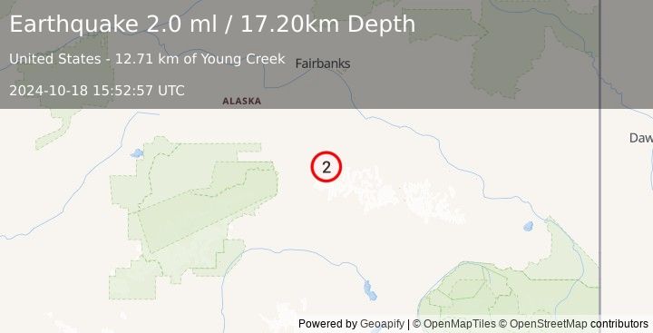 Earthquake 63 km E of Denali Park, Alaska (2.0 ml) (2024-10-18 15:52:57 UTC)