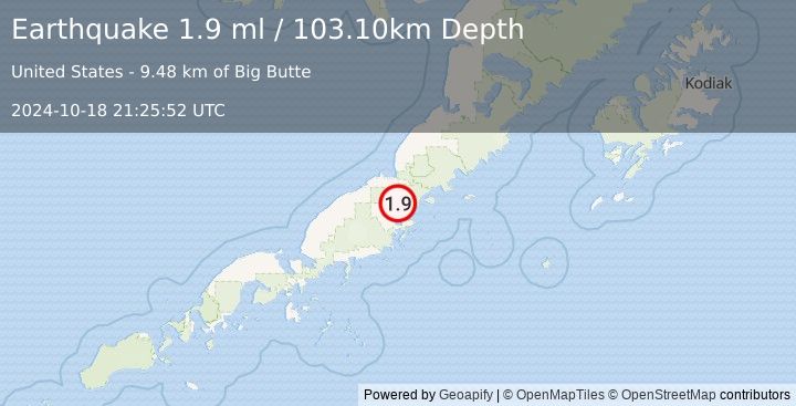 Earthquake 20 km N of Chignik Lagoon, Alaska (1.9 ml) (2024-10-18 21:25:52 UTC)