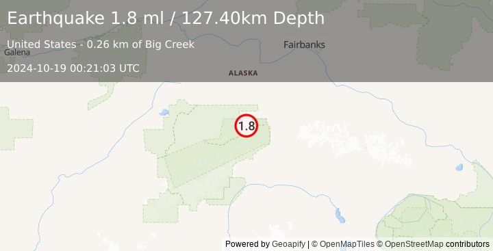 Earthquake 32 km W of Denali Park, Alaska (1.8 ml) (2024-10-19 00:21:03 UTC)