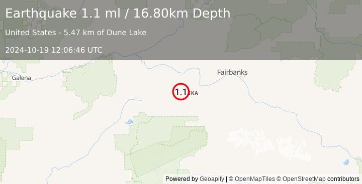 Earthquake 39 km WNW of Anderson, Alaska (1.1 ml) (2024-10-19 12:06:46 UTC)