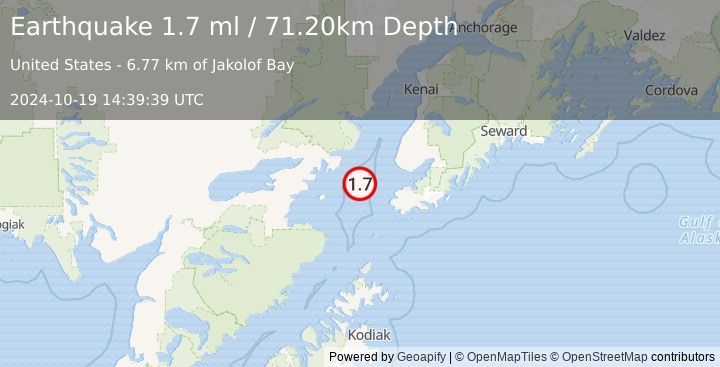 Earthquake 42 km WNW of Nanwalek, Alaska (1.7 ml) (2024-10-19 14:39:39 UTC)