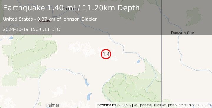 Earthquake 38 km NE of Paxson, Alaska (1.4 ml) (2024-10-19 15:30:11 UTC)