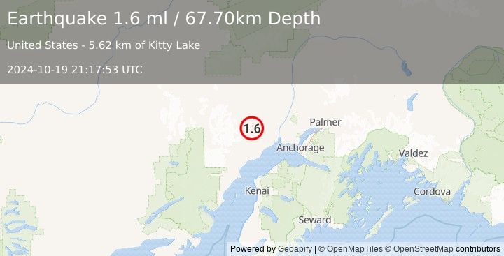 Earthquake 44 km NNW of Beluga, Alaska (1.6 ml) (2024-10-19 21:17:53 UTC)