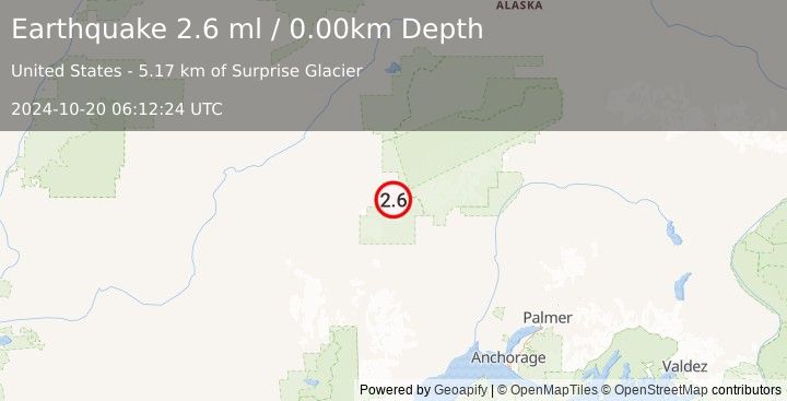 Earthquake 77 km WNW of Petersville, Alaska (2.6 ml) (2024-10-20 06:12:24 UTC)