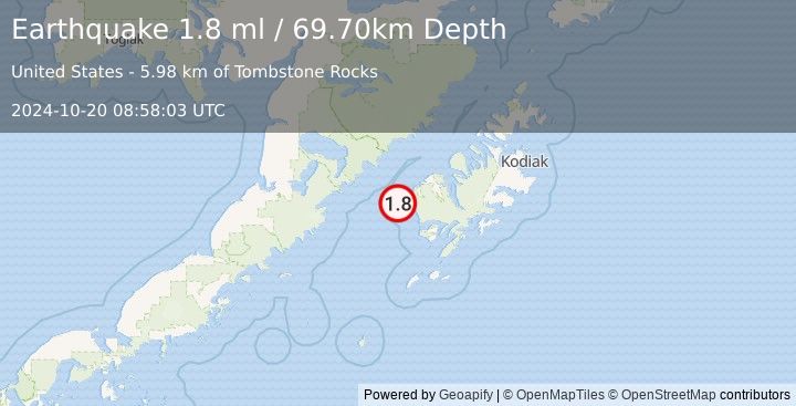 Earthquake 37 km SW of Karluk, Alaska (1.8 ml) (2024-10-20 08:58:03 UTC)