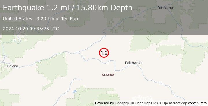 Earthquake 29 km W of Minto, Alaska (1.2 ml) (2024-10-20 09:35:26 UTC)