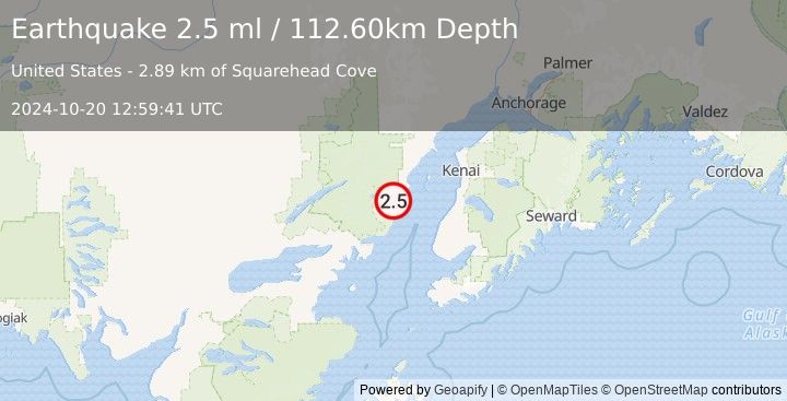 Earthquake 57 km WNW of Ninilchik, Alaska (2.5 ml) (2024-10-20 12:59:41 UTC)