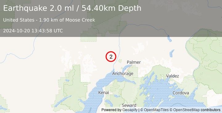 Earthquake 29 km NNW of Susitna, Alaska (2.0 ml) (2024-10-20 13:43:58 UTC)