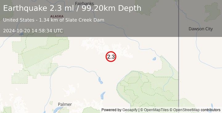 Earthquake 14 km NW of Paxson, Alaska (2.3 ml) (2024-10-20 14:58:34 UTC)