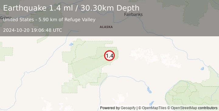 Earthquake 29 km WNW of Cantwell, Alaska (1.4 ml) (2024-10-20 19:06:48 UTC)