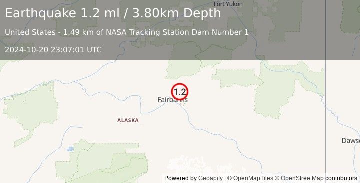 Earthquake 10 km ENE of Fox, Alaska (1.2 ml) (2024-10-20 23:07:01 UTC)